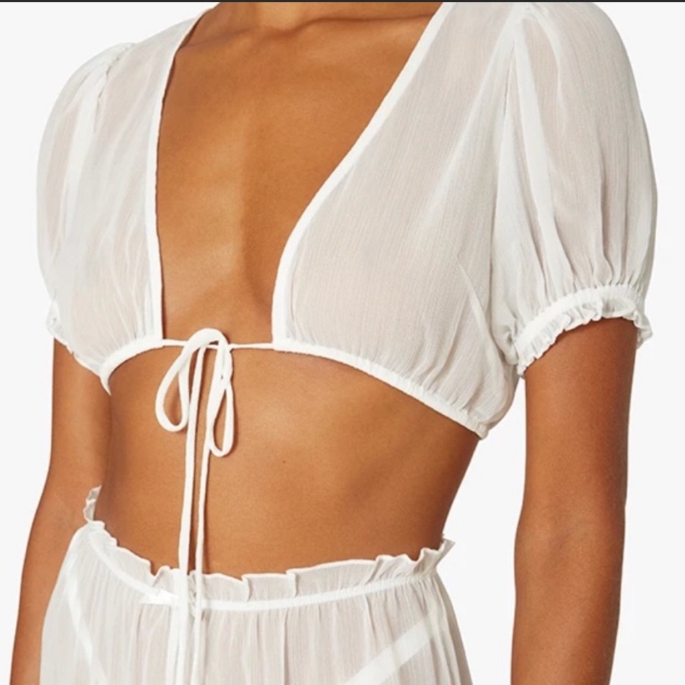 weworewhat cropped puff sleeve top